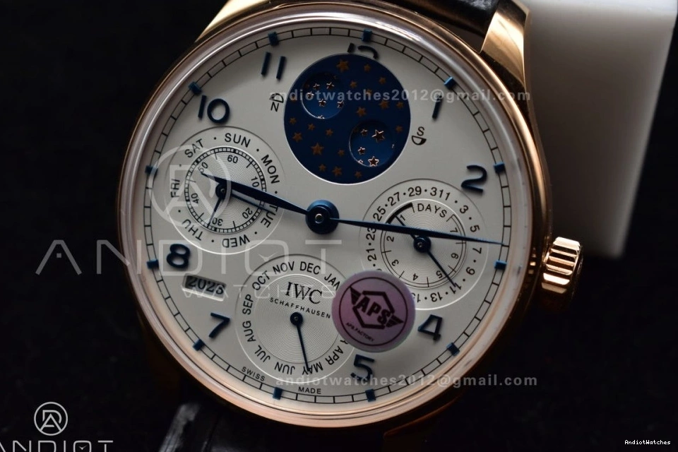 Best Perpetual RG Edition Strap Dial BestValue White Clone Calendar Black on APSF 1:1 Portugieser 1018 5033 A52610 Leather 0427